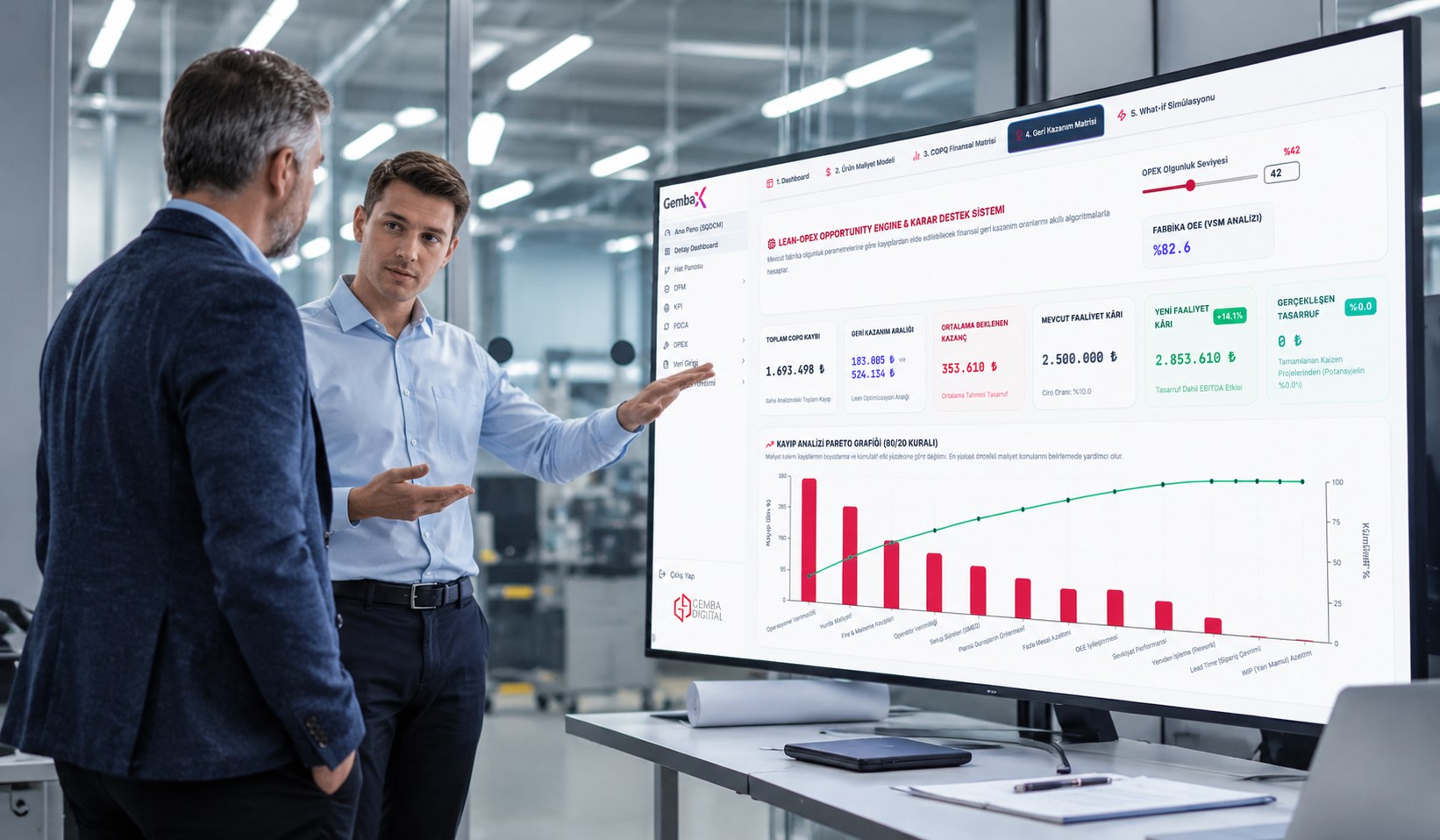 Danışman ekibe OpXSuite ekranını anlatıyor