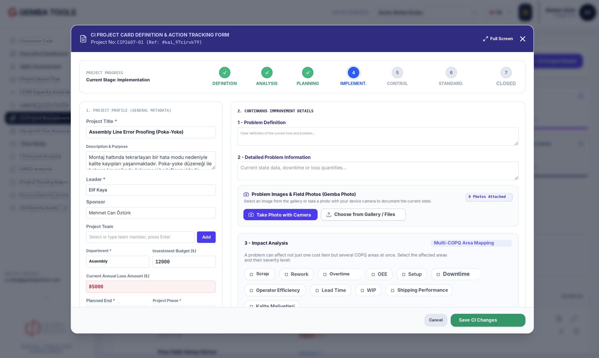 CI Project Management ekranı